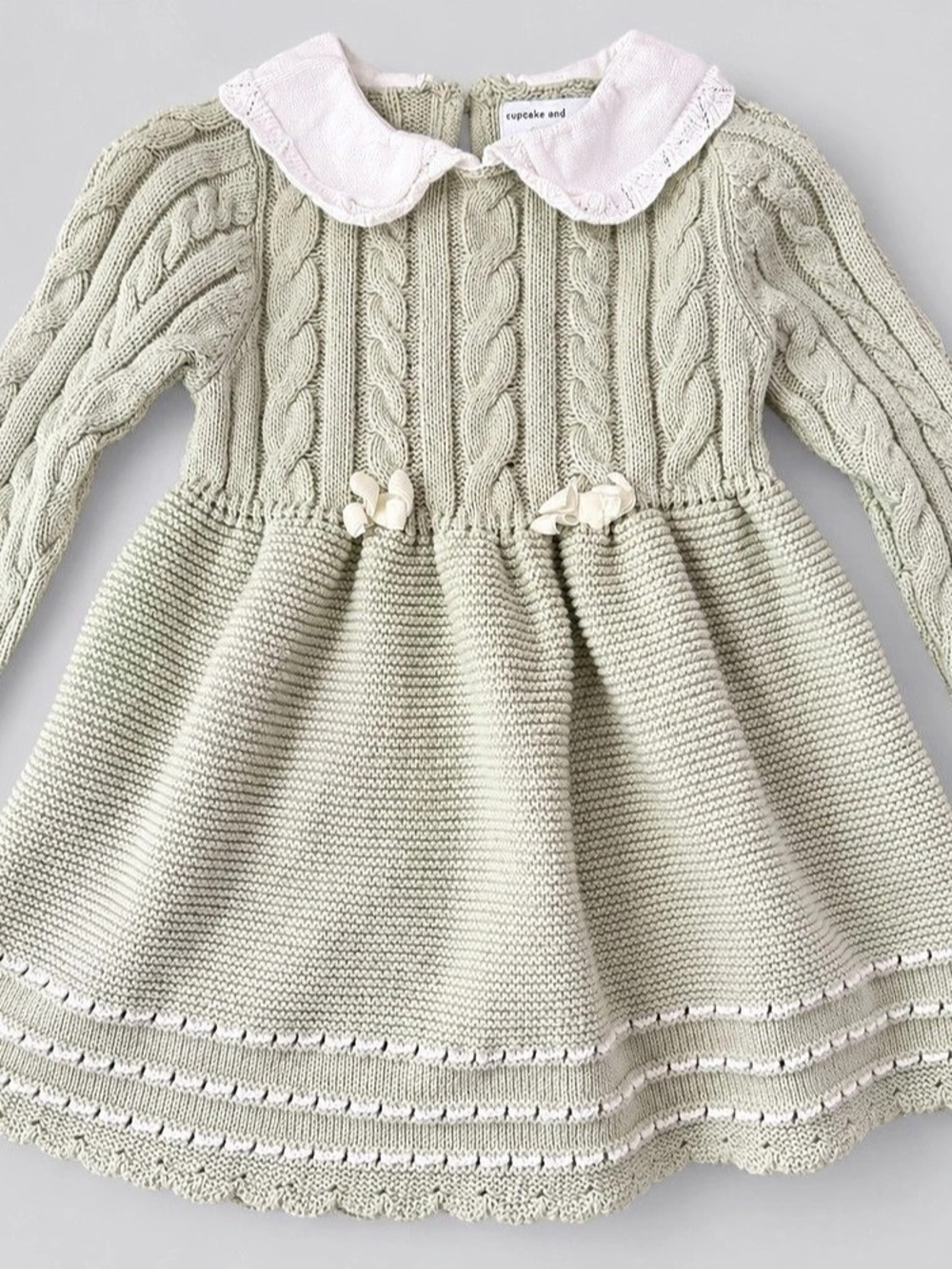 Cupcakes & Cashmere Baby Girl Knit Sweater Dress 24M Sage Green Cable Knit